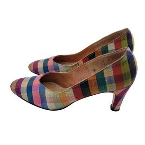 Women's Vintage Preppy Pumps Heels DeLiso 6 Plaid